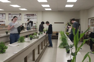 High school students participating in the annual Future Farmers of America Workshop read and gather information during a classroom session at College of the Ozarks, where roughly 2,200 students from Missouri and Arkansas attended hands-on learning activities across agricultural disciplines.