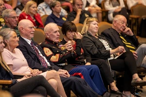 Vietnam Veterans sit facing forward in a special observance at College of the Ozarks
