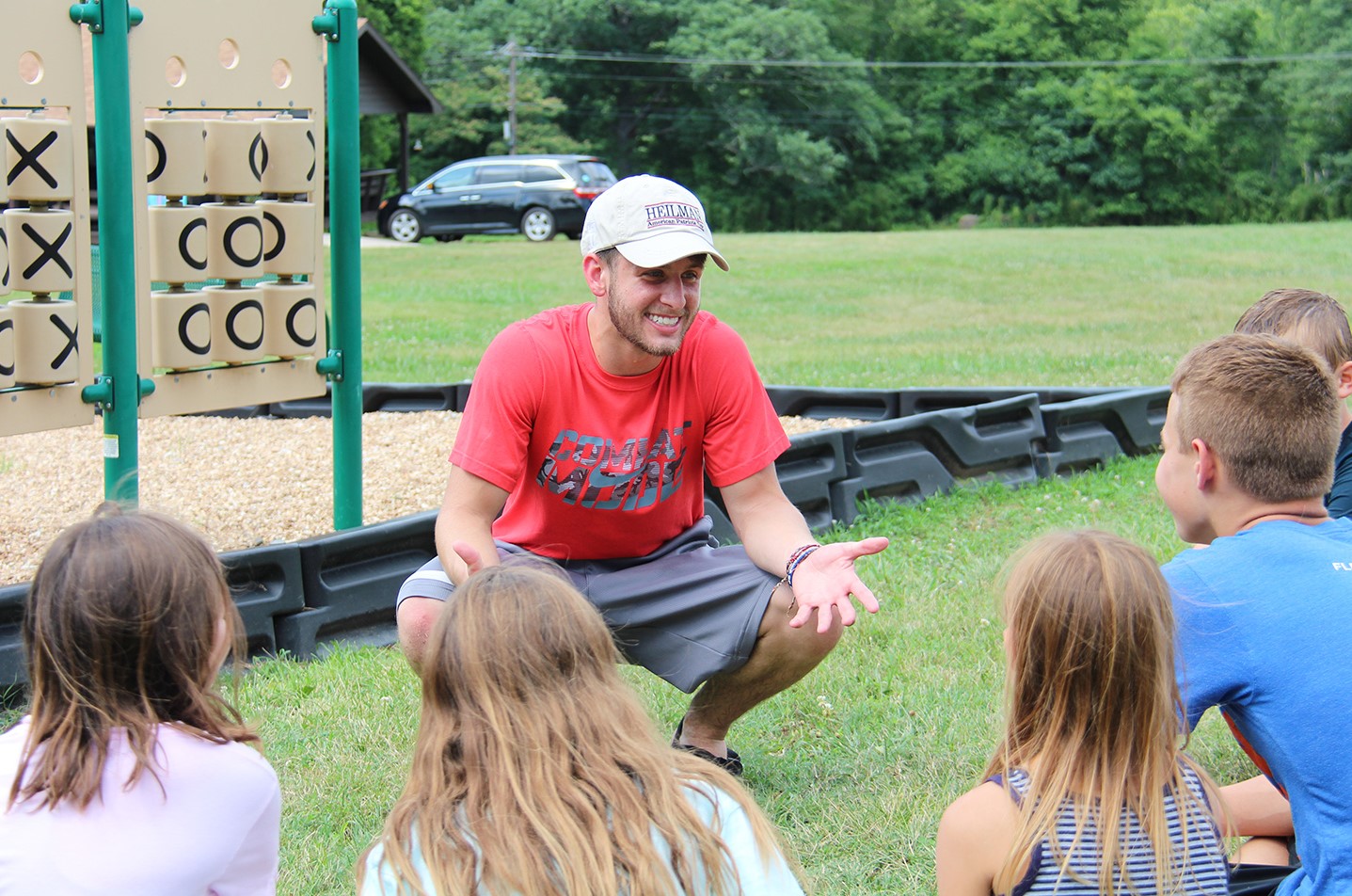 Group leader talking to students