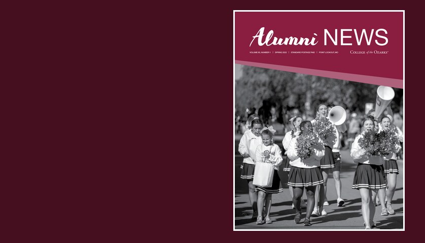Spring 2022 Alumni News cover: cheerleaders in a parade