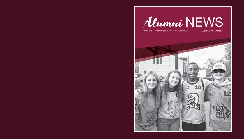 Spring 2026 Alumni News cover: students at an outdoor campus event