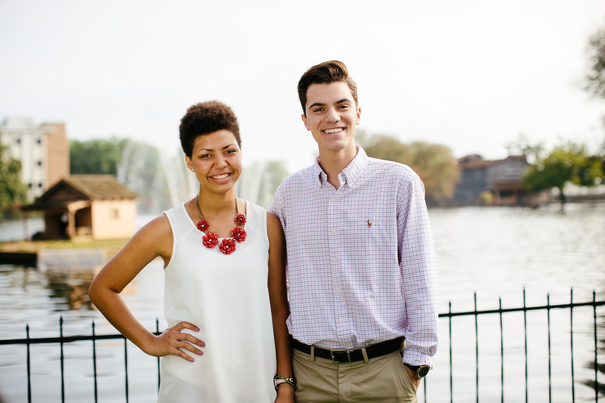 Two students standing in front of Lake Honor