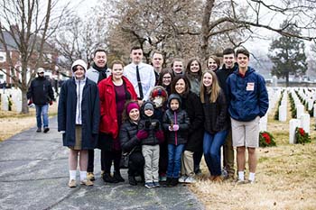 A group of College of the Ozarks and School of the Ozarks students at Springfield National Cemetery