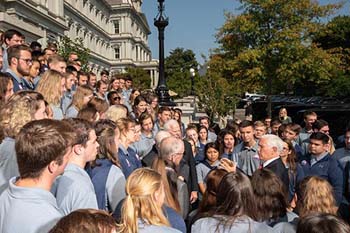 Vice President Mike Pence talks with students