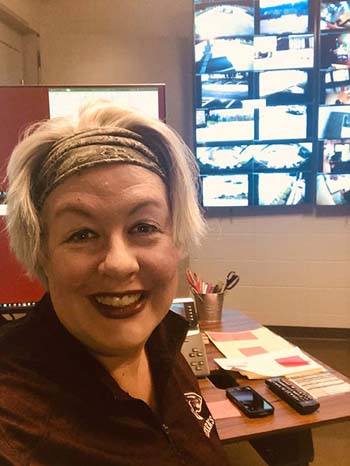 Stacy McNeill, division chair of performing and professional arts, volunteers to answer calls in the switchboard. McNeill has assisted with phone calls to students, crisis communication, and is helping the faculty launch online learning next week.