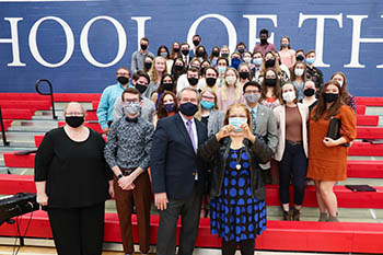 Students from the C of O Chapel Choir share a moment with Dr. King during her visit to the College. She spoke to students at both College of the Ozarks and School of the Ozarks, and she shared wisdom and insight with student journalists from the College. Her visit was part of the Big Questions series of classes hosted by C of O each semester to discuss issues that affect this generation. 