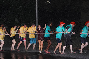 Students participate in the annual Catwalk across campus.