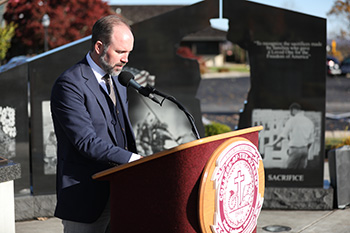 Reading of the Names at Patriots Park. PICTURED- Dr. Andrew Bolger, director of The Keeter Center for Character Education and The William S. Knight Center for Patriotic Education. (Photo by Shann Swift)