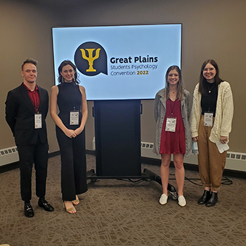 Four C of O psychology students attended the convention at Emporia State University on March 11-12. From left to right: junior psychology majors Tucker Moss and Rheanna Mulvaney, senior psychology majors Alyssa Johnson and Julia Giesey. 