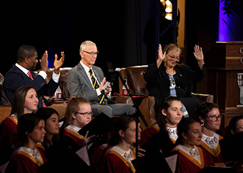 Dr. Alveda King and Jack Brewer, of America First Policy Institute, spoke at College of the Ozarks on April 12, 2022. 