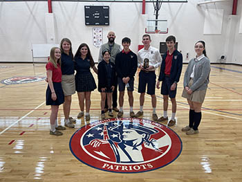 School of the Ozarks students received the third-place title for the State Scholar Bowl competition. Pictured from left to right: Sophia Osborne, Lilly Barnes, Alieah Youngblood, Leah McBride, Scott McElvain, John Carswell, Jude Healey, Caleb Martin, and JoElla Carey.