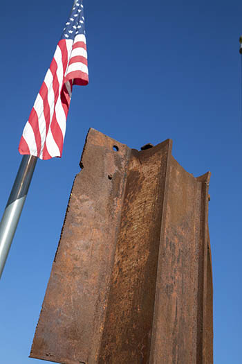 The 9/11 Lest We Forget Memorial features a steel column from the Twin Towers that was donated to College of the Ozarks in 2015.