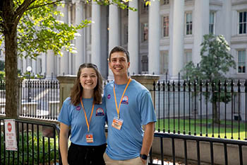 Senior Anna Scott, public relations major, and her brother, Garrett Scott, experience the many locations on the extensive itinerary. Stops included Arlington National Cemetery, the 9/11 Pentagon Memorial, Museum of the Bible, the White House, the United States Capitol, the National Archives Museum, the Thomas Jefferson Memorial, the Smithsonian Museum of American History, and the United States Holocaust Memorial Museum.