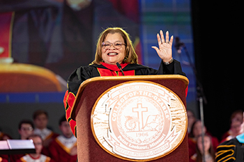 Prolife activist Dr. Alveda King speaks on the importance of Christian culture at the inauguration of the 17th president of College of the Ozarks.