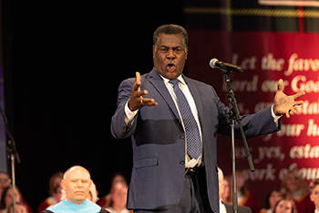 Vocalist Dr. Charles Graham performed “I Bowed on My Knees and Cried Holy” during the inauguration.