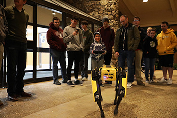 Sylvester spoke with the students and afterwards gave them the opportunity to try their hand at remote controlling the robot.